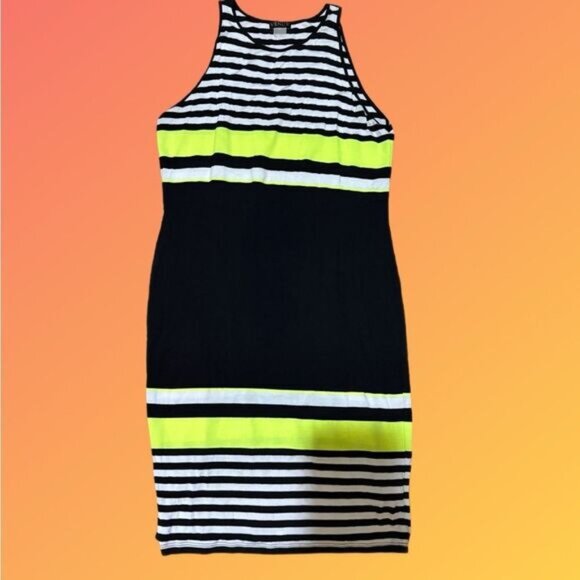 VENUS Black and Yellow Striped Midi Dress - Picture 1 of 3